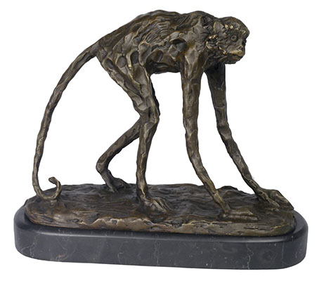Monkey Bronze Sculpture On Marble Base - Click Image to Close
